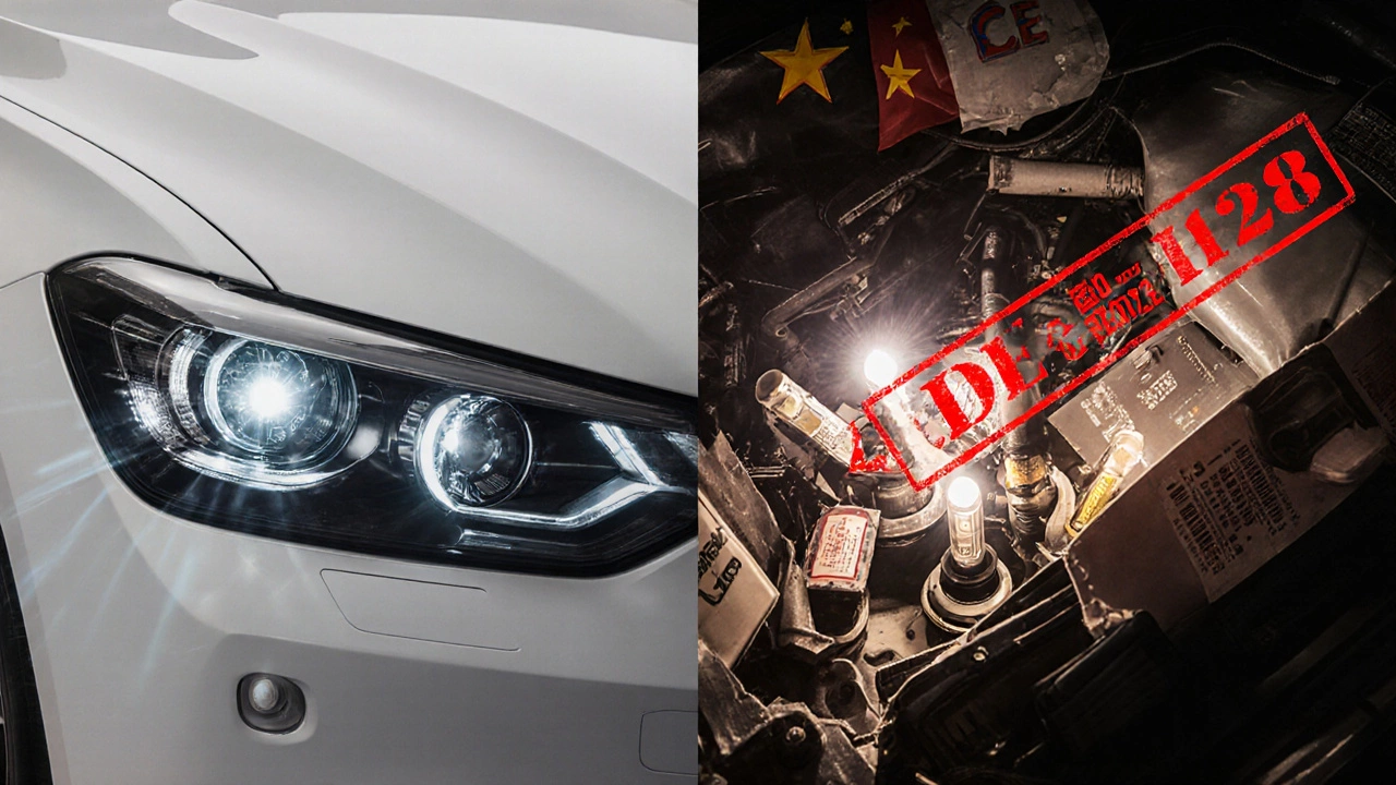 Сравнение заводских и самодельных светодиодных фар: правильная оптика против хаотичного света.