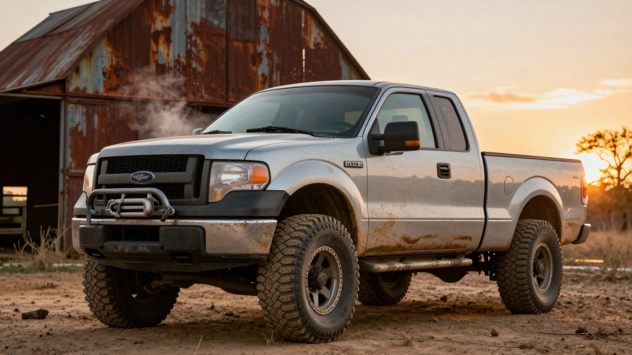 Ford F-150 2007 года в грязи на ферме в Техасе с усиленной подвеской и лебедкой.