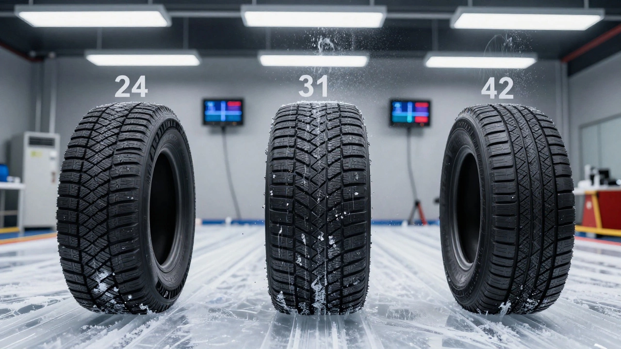 Тест торможения на льду: зимние, всесезонные и летние шины с разными тормозными путями.