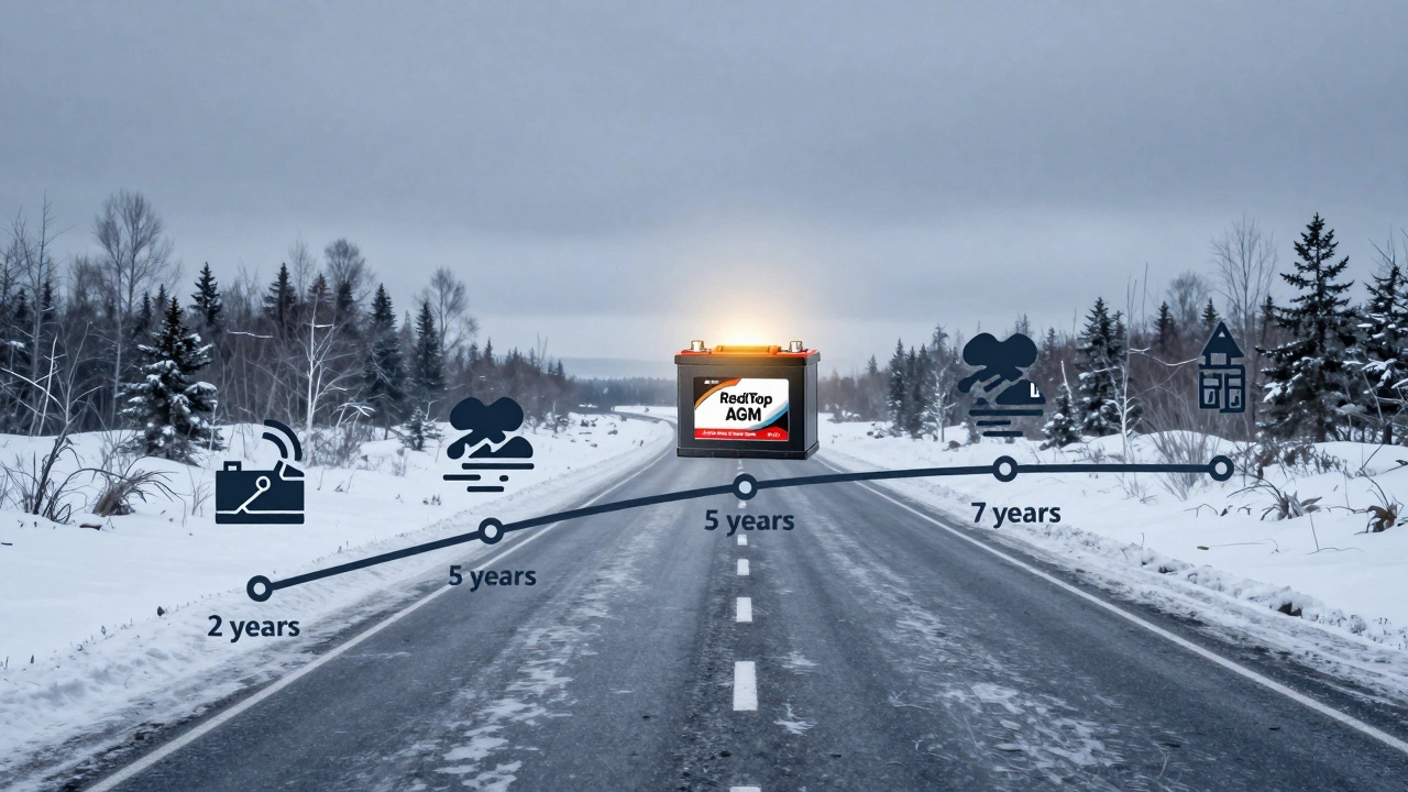 Тimeline на зимней дороге с аккумулятором Optima RedTop как лидером по долговечности в 7 лет.