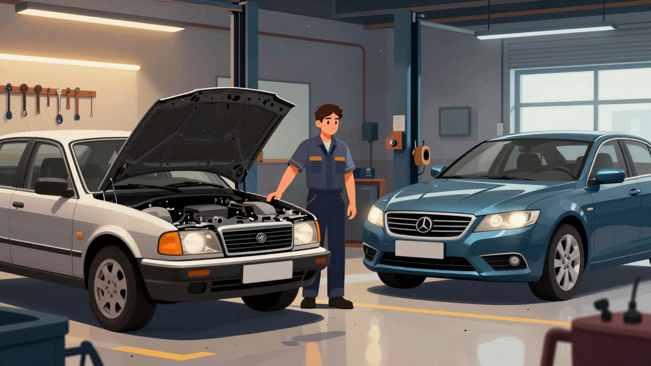 Механик в гараже выбирает между ремонтом и заменой