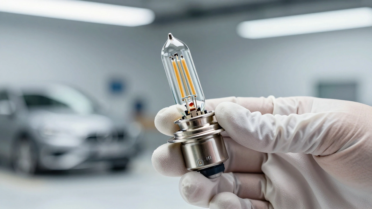 Правильное удержание лампы H7 за металлический цоколь при установке