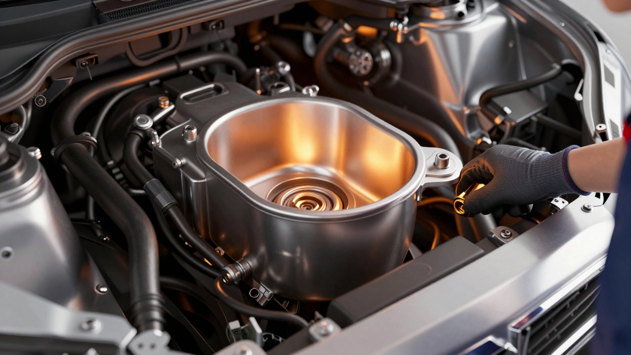 Схематичное изображение прогретого поддона двигателя с тепловым свечением