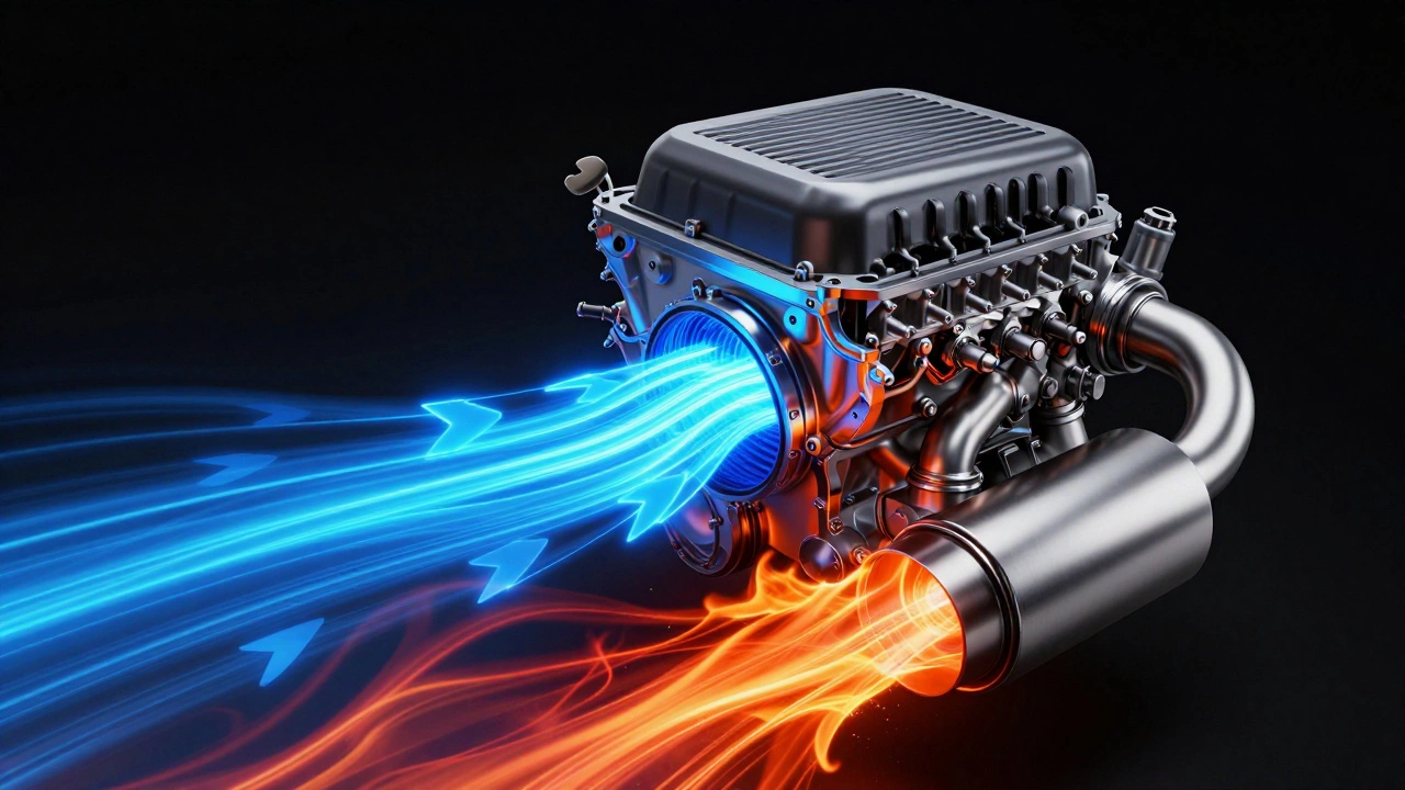 Схематичный поток воздуха через впуск и выпуск двигателя