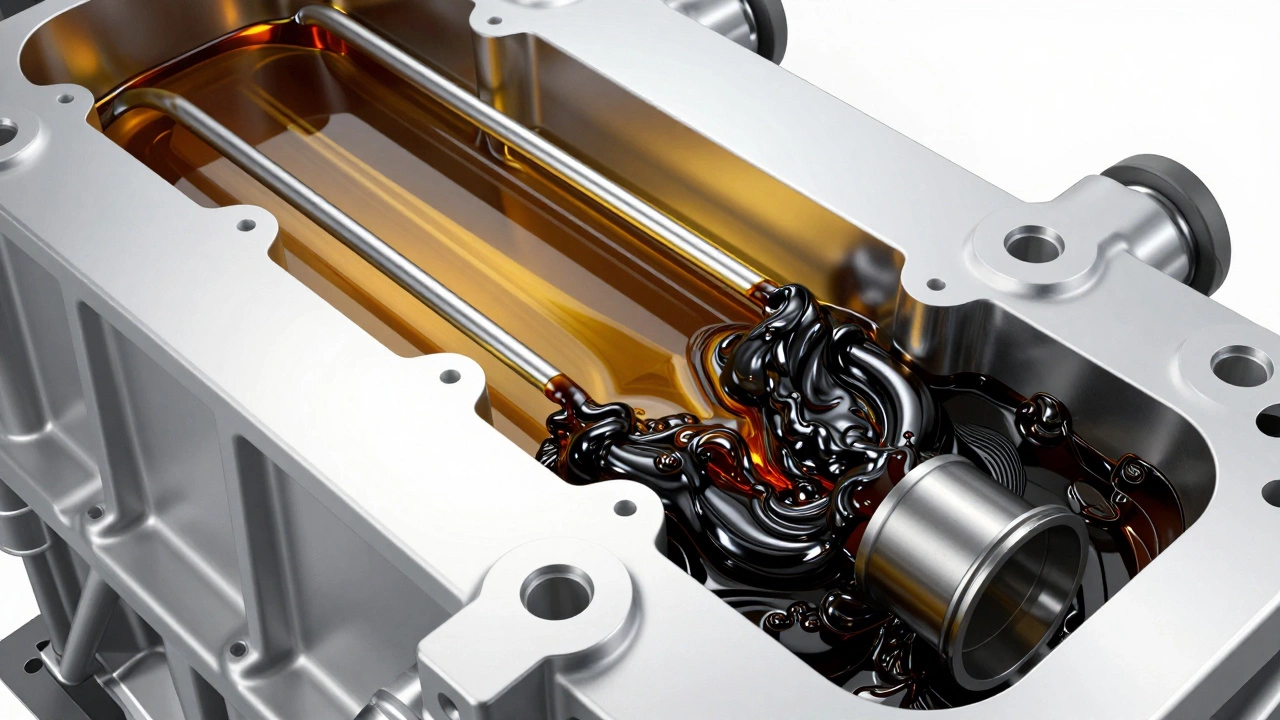 Схематичный разрез двигателя с забитыми масляным шламом каналами