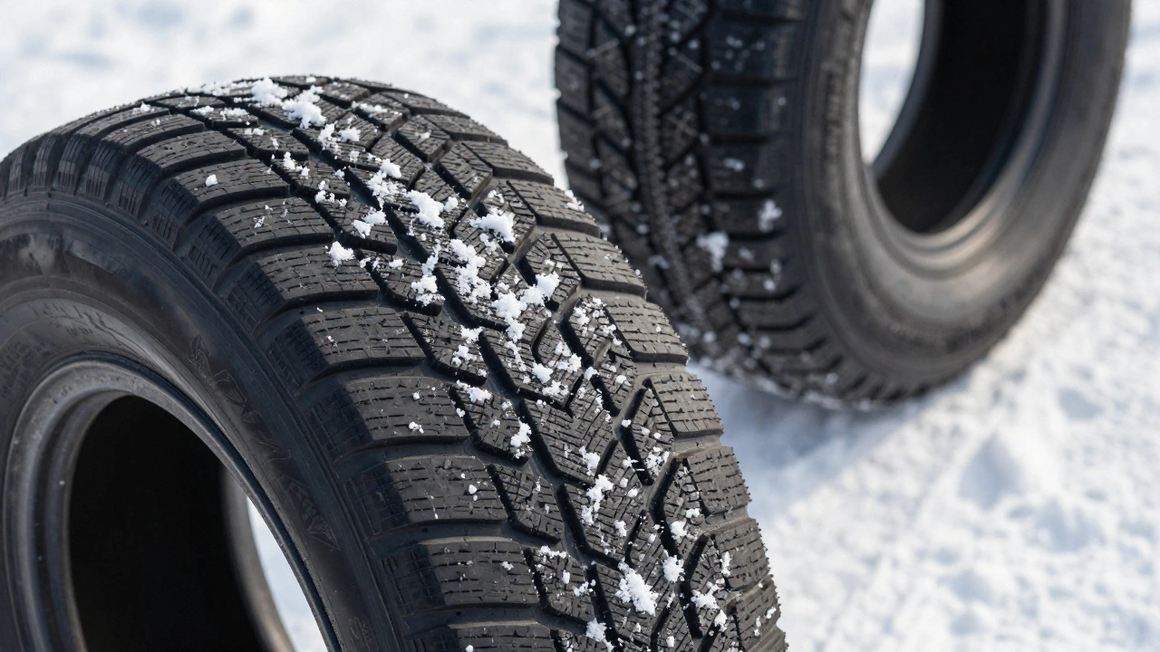 Сравнение протектора зимней шины с ламелями и обычной шины M+S на снегу