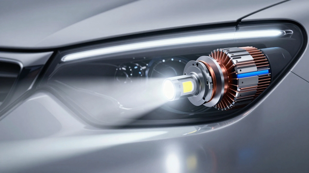 Светодиодная LED лампа с радиатором охлаждения в фаре